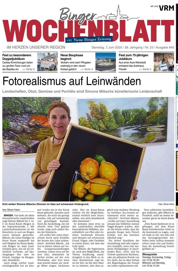 Binger Wochenblatt Juni 2025 - Fotorealismus auf Leinwänden